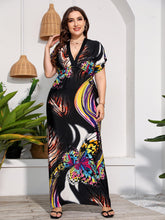 Plus Size Butterfly Print Smocked Waist Maxi Dress Sai Feel