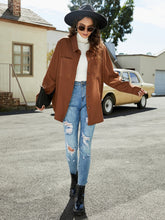 Plus Size Button Pocket Suede Jacket Sai Feel