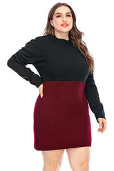 Plus Size Contrast Color Pullover Sweater Slim Long Sweater Dress Sai Feel