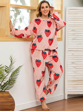 Plus Size Cute Strawberry Flannel Pullover and Pants Set Lounge Sets Sai Feel
