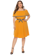 Plus Size Drop Shoulder Solid Color Short Sleeve Halter Belt Dress Sai Feel