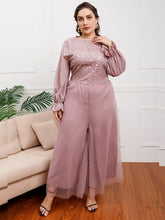Plus Size Embroidery Mesh Overlay Jumpsuit Sai Feel