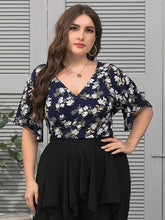 Plus Size Fashion Women V Neck Flower Printing Backless Blouse Shirt Sai Feel