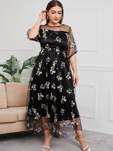 Plus Size Floral Embroidery Sheer Overlay Dress Sai Feel