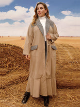 Plus Size Gingham Lapel Neck Ruffle Hem Longline Coat Sai Feel