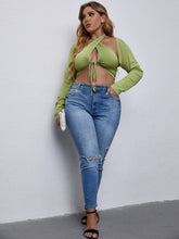 Plus Size Halter Neck Top & Sleeve Top Set Sai Feel