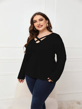 Plus Size Long Sleeve Crisscross Neck Top Blouse Sai Feel