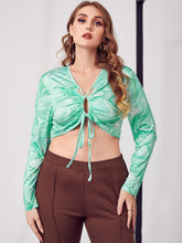 Plus Size Marble Print Tie Front Crop Top Sai Feel
