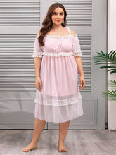 Plus Size Mesh V-neck Lace Sheer Lounge Wear Short Sleeve Nightdress Sai Feel