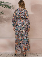 Plus Size Oversize Paisley Print Ruffled Hem Longline Dress with Waist Belt Sai Feel