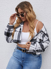 Plus Size Plaid Button Front Crop Jacket Sai Feel