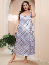 Plus Size Purple Plaid Print Satin Cami Midi Dress Sai Feel