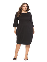 Plus Size Round Neck Pagoda Sleeve Solid Color Midi Dress For Women Sai Feel