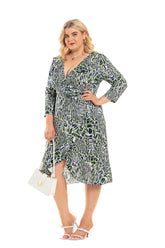 Plus Size Ruffle Printed Midi Dress Sai Feel