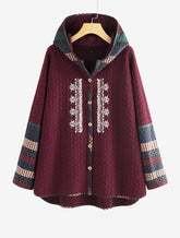 Plus Size Single breasted ethnic print long sleeves medium long coat Sai Feel