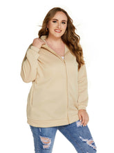 Plus Size Soid Color Zip Long Sleeve Jackiet With Hood Sai Feel