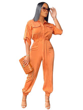 Plus Size Solid Button Front Tie Waist Shirt Jumpsuit Sai Feel