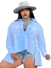 Plus Size Solid Button Up Assymetrical Hem Shirt Sai Feel