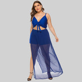 Plus Size Summer Women Chiffon Pure Color Long Dress Bow Sexy Bust Skirt Sai Feel
