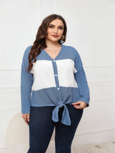 Plus Size Tops Long Sleeve V Neck Waffle Knit Tunic Blouse Tie Front Button Up T Shirts Sai Feel