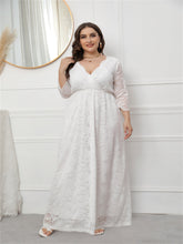 Plus Size V neck 3/4 Sleeve Long Lace Dress Sai Feel
