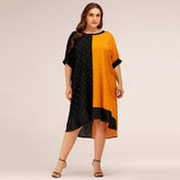 Plus Size Women Loose Fashion Collision Color Point Dress Sai Feel