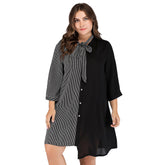 Plus Size Women Splicing Irregular Thin Nine Quarter Sleeve Dress Sai Feel