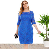 Plus Size Women's Fashion Short Sleeve Lace Mini Dress Party Dress Sai Feel
