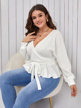 Plus V Neck Cut Out Self Tie Peplum Sweater Sai Feel