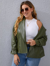 Plus Zip Up Belted PU Leather Moto Jacket Sai Feel