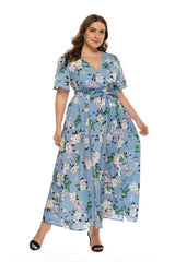 Plus size Bohemian V-neck split short sleeve dress Sai Feel