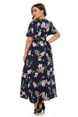 Plus size Bohemian V-neck split short sleeve dress Sai Feel