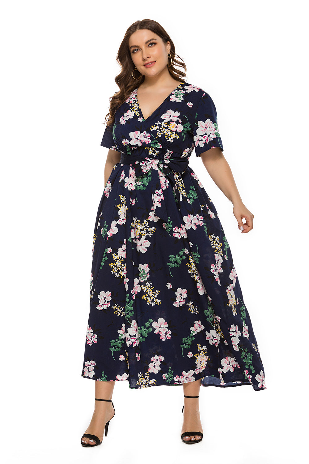 Plus size Bohemian V-neck split short sleeve dress Sai Feel