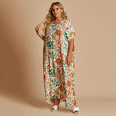 Plus-size Bohemian holiday style with v-neck floral dress Sai Feel