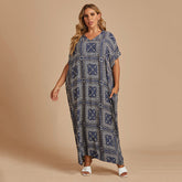 Plus-size Bohemian literary plaid print dress Sai Feel