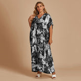 Plus-size Bohemian tie-dye V-neck loose color pullover dress Sai Feel
