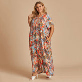 Plus size V-neck short-sleeved Bohemian loose print dress Sai Feel