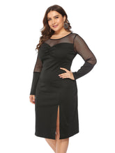 Plus size long sleeve crew neck block mesh fabric Elegant Dress Sai Feel