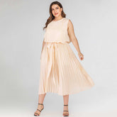 Plus-size sleeveless chiffon dress with elastic waist bow and drape Sai Feel