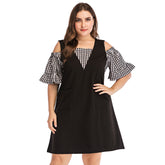 Plus size women plaid office False Two Pieces middress dresses Sai Feel