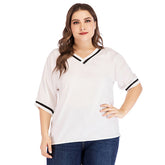 Plus size women's loose joker V neck short sleeve T-shirt Sai Feel