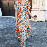 Plus size women's print floral loose waist with belt dress Sai Feel