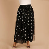Plus size women's stretch waist pure color mesh embroidery loose skirt Sai Feel