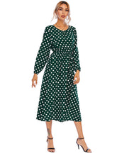 Polka Dot Crew Neck Elastic Waist Dress Sai Feel