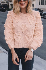 Pom-Pom Heart Knit Sweater Sai Feel
