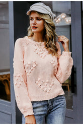 Pom-Pom Heart Knit Sweater Sai Feel