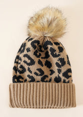 Pompom Decor Leopard Beanie Sai Feel