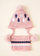 Pompom Detail Beanie & Infinity Scarf 2 Pieces Set Sai Feel