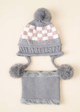 Pompom Detail Beanie & Infinity Scarf 2 Pieces Set Sai Feel