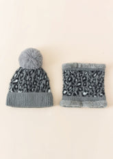Pompom Leopard Beanie and Ring Scarf 2-Piece Set Sai Feel